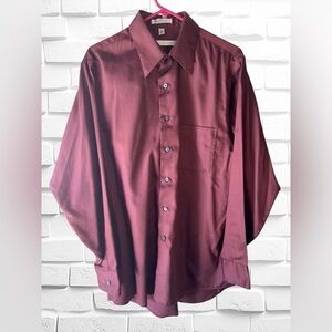 Geoffrey Beene Men’s 16.5 Maroon Sateen Wrinkle Free Casual Button Down Shirt